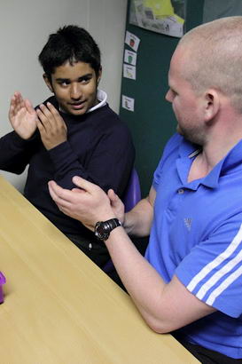 An boy with autism learns with his teacher
in a very different way