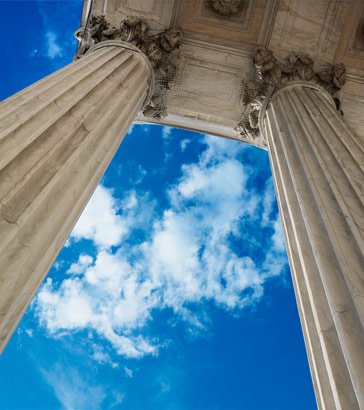The neoclassical columns of a major national
court building