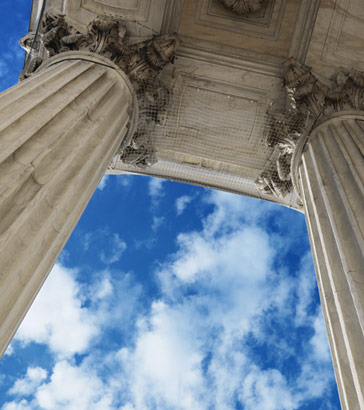 The neoclassical columns of a major national
court building