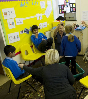 Adults and children participating in a
call and response group
