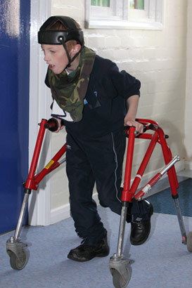 Boy with walking aid