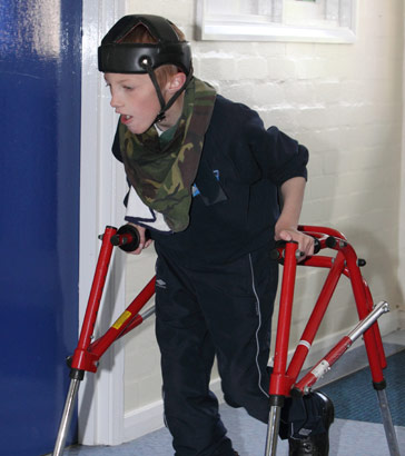 Boy with walking aid