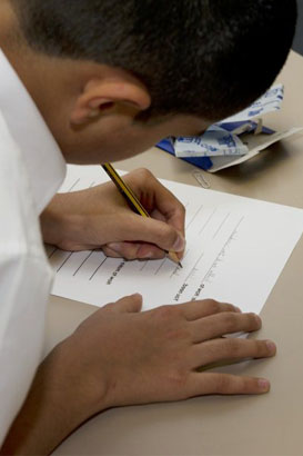 A boy writing