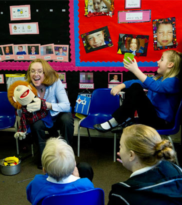 Teacher engages a class