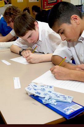 Students studying in class.