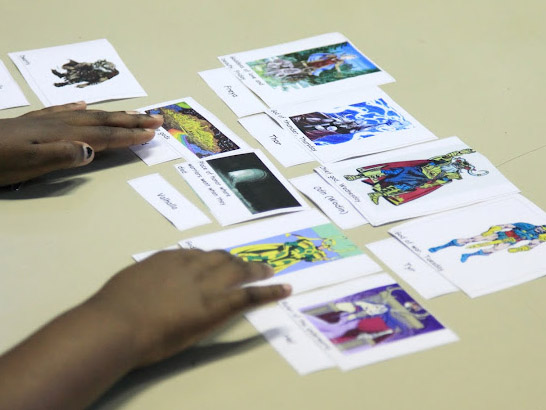 Activity cards on a table.