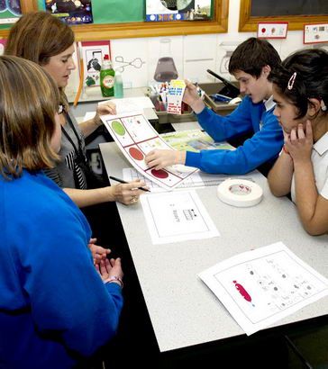 A female students sits with her
                  students